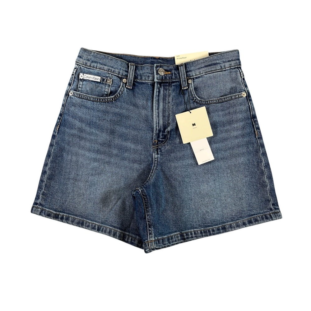 Calvin Klein Jeans Womens A-Line High Rise Denim Shorts Blue Walker Size 28 NWT